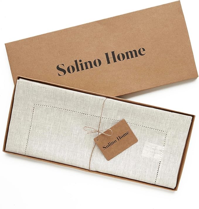 Solino Home 100% Linen Table Runner Natural, Classic Hemstitch 14 x 120 in | - Image 5