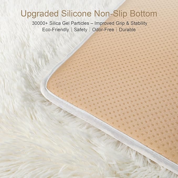 KICHOWUA Thick Area Rug 6x9 Cream White Fluffy Shag - Image 4