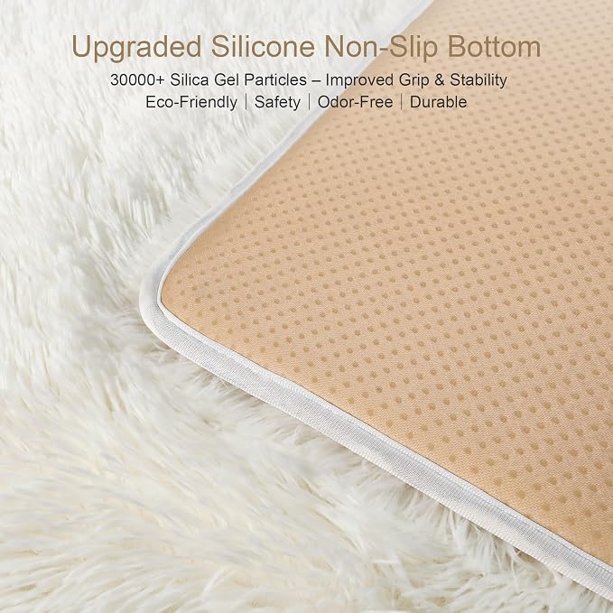 KICHOWUA Thick Area Rug 5x8 Cream White Fluffy Shag - Image 4