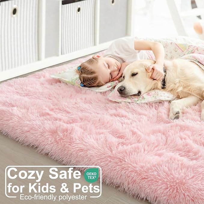 Light Pink Area Rugs for Bedroom Girls, Living Room Decor, Fluffy Fuzzy Plush - Image 6