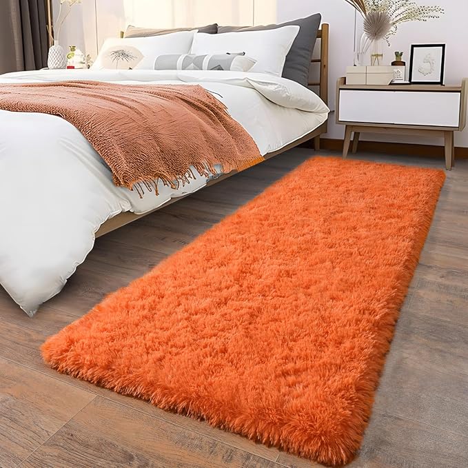 Soft Runner Rugs for Bedroom Hallways, 2x6 Orange Fluffy Shag Throw Area Rug by Ailyei