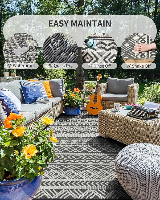 MontVoo Outdoor Rug Carpet Waterproof 9x12 Outdoor Patio Rug Mat Reverisble - Image 2