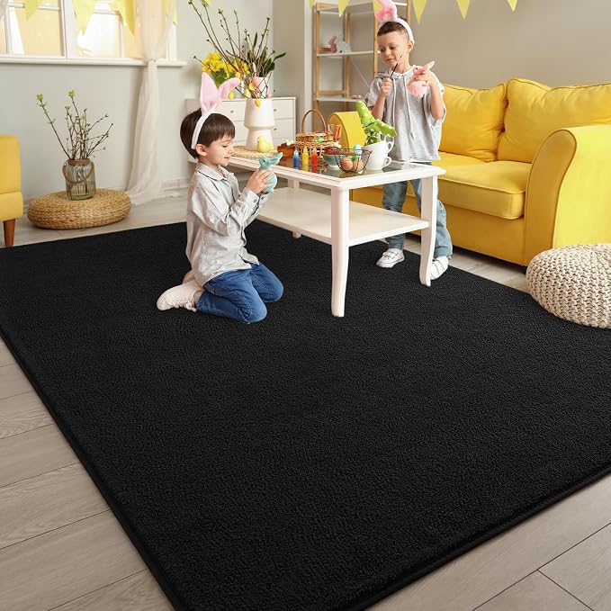 Pettop 7x10 ft Black Area Rugs for Bedroom Living Room, Washable Memory Foam - Image 5