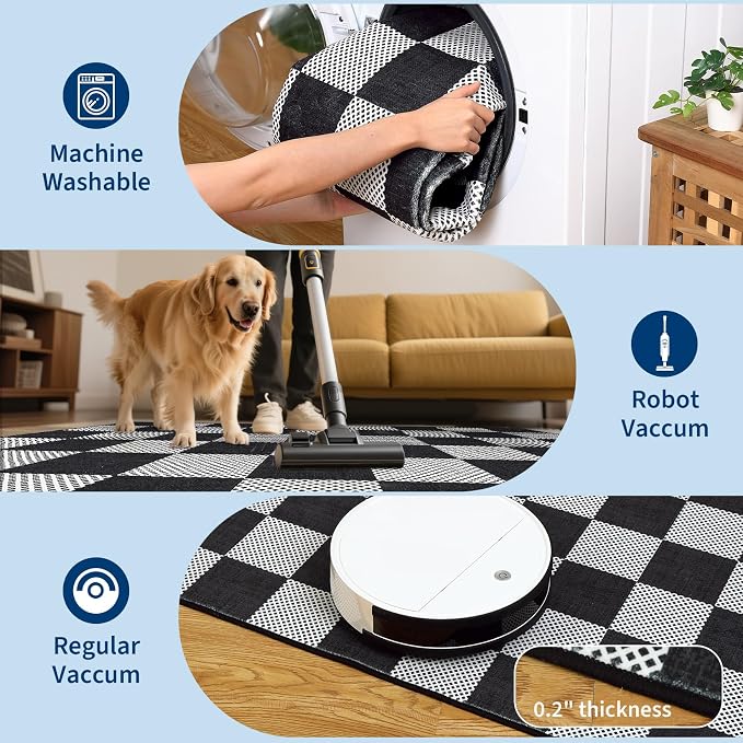 GarveeHome Checkered Dark 3x5 Washable Rug Geometric Diamond Dot Modern Soft - Image 6