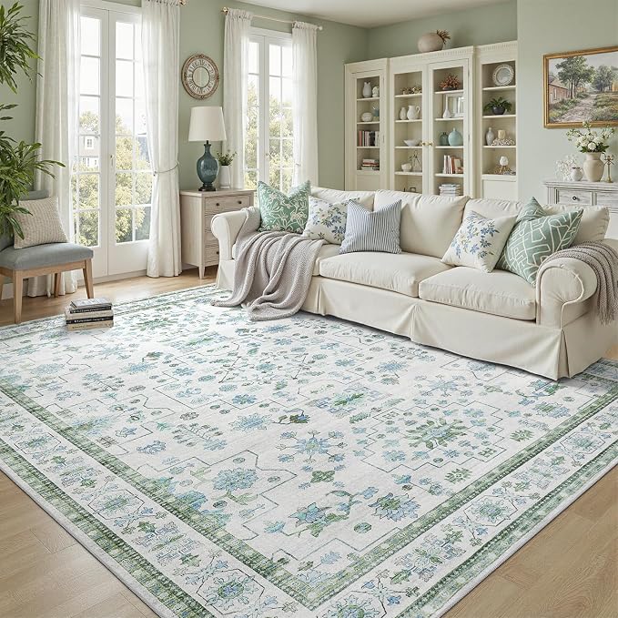 DCX Green 6x9 Rug, Kid & Pet Friendly by DCXWashableRug