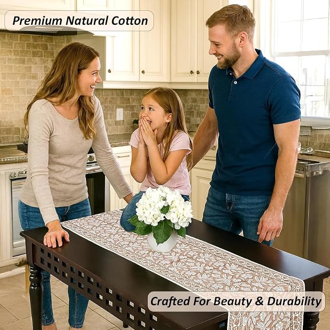 Oak Brown Hand Block Print 100% Cotton Reusable Table Runner 16" X 106" Inches - Image 7