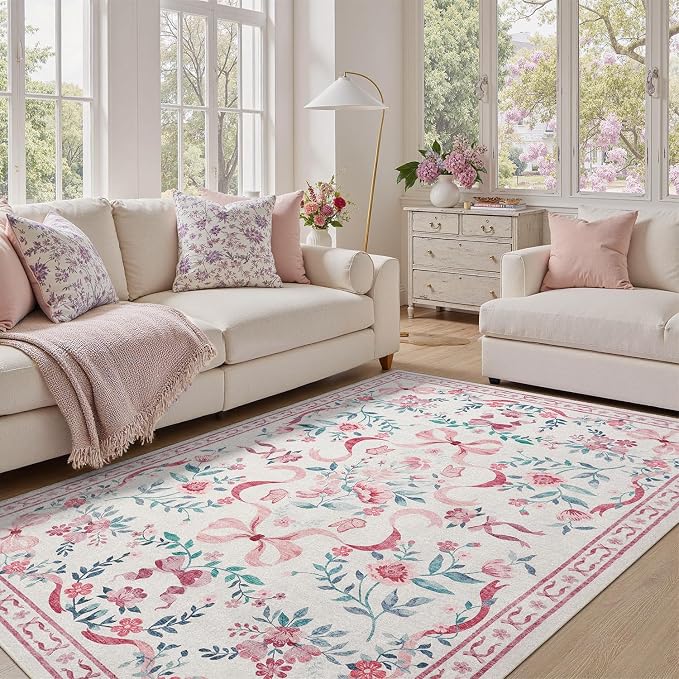 DCX Washable 8x10 Bow Rug, Cute Soft Low Pile Indoor Décor Carpet, Kid & Pet - Image 5