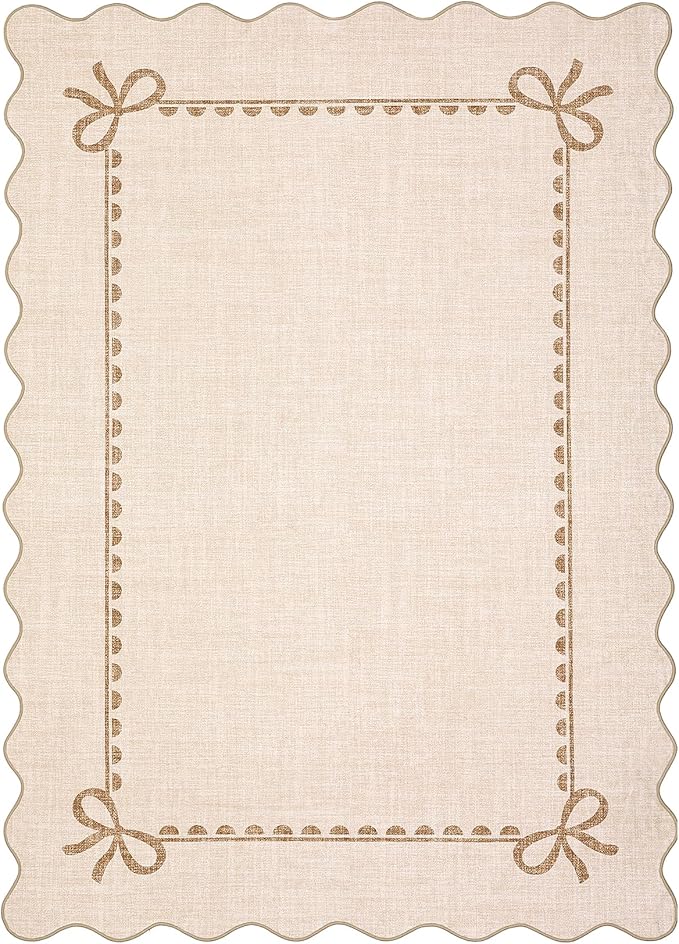 GarveeHome Scalloped Bow Rug for Living Room, Solid Beige Rug for Dorm - Image 5