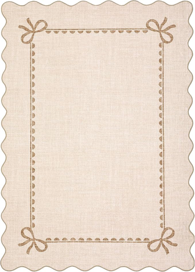 GarveeHome Scalloped Bow Rug for Living Room, Solid Beige Rug for Dorm - Image 5