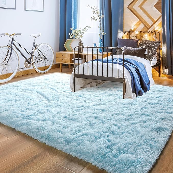 YJ.GWL Area Rugs for Living Room Bedroom, 6x9 Machine Washable Large Light Blue - Image 2
