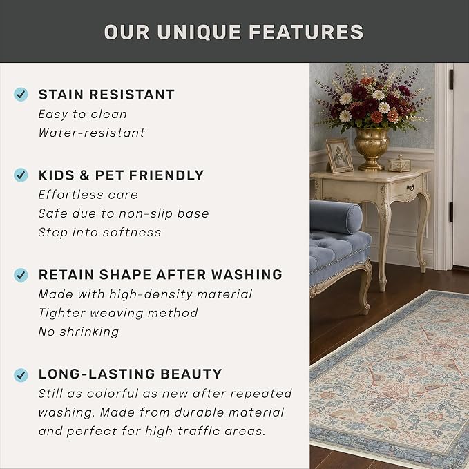 Boho Floral Bird Pattern 4x6 Large Mudroom Rug - Image 6