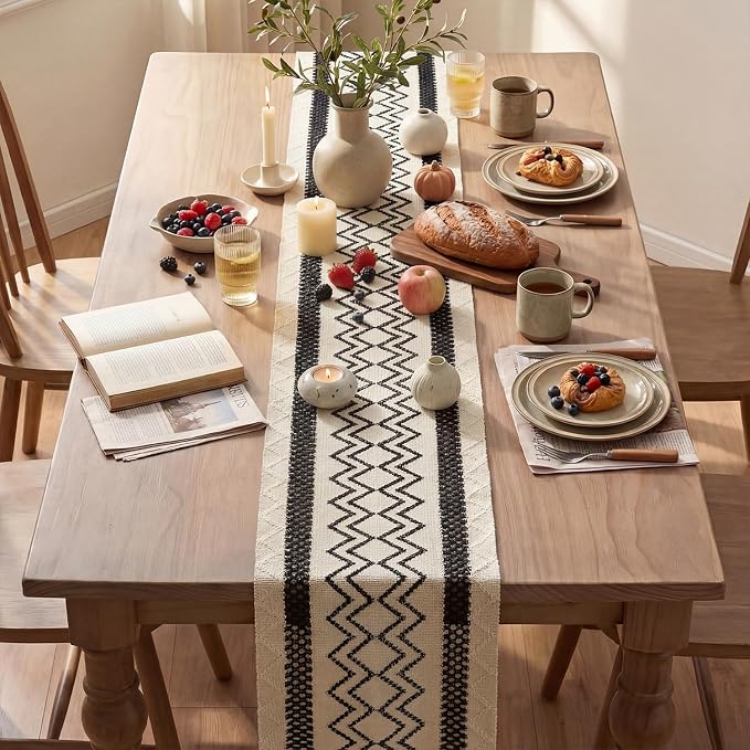 Artoid Mode Black Stripe Diamond Woven Table Runner 12x120 Inch | Holiday - Image 4