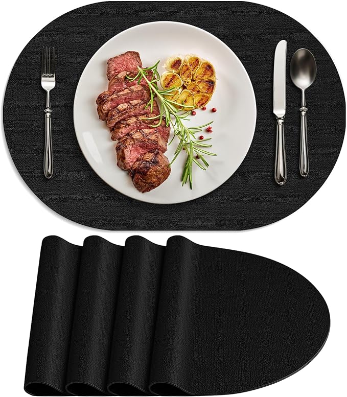 Placemats for Dining Table Set of 4 Non-Slip, Heat Resistant Leather Placemat by Delicateandelegantplacemats