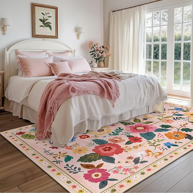 RELEANY Floral 5x7 Area Rug Machine Washable Soft Print Boho Carpet Non Slip - Image 6