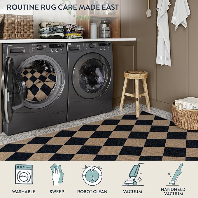 Lahome Colette Checkered Easy Jute Kitchen Rug, 2x3 Indoor Door Mat Small - Image 6