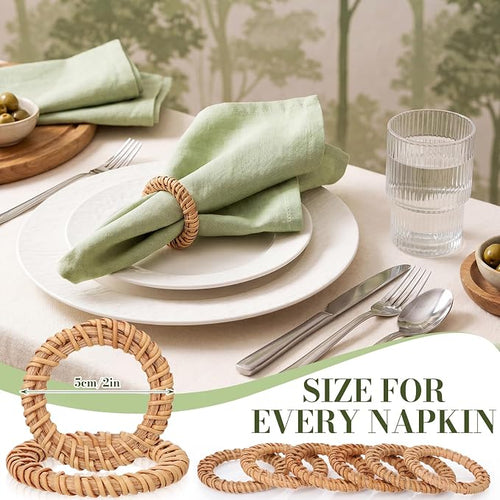 100 Pcs Boho Woven Rattan Napkin Rings Bulk Rustic Style Round Dining Table - Image 2