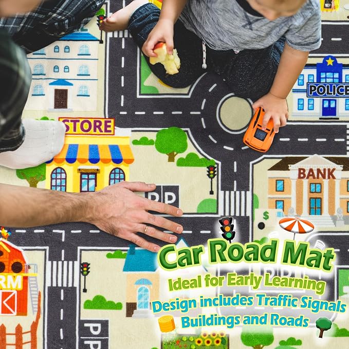 Car Rug Play Mat for Kids Toy Cars, City Road Traffic Playmat for Kid Bedroom - Image 4