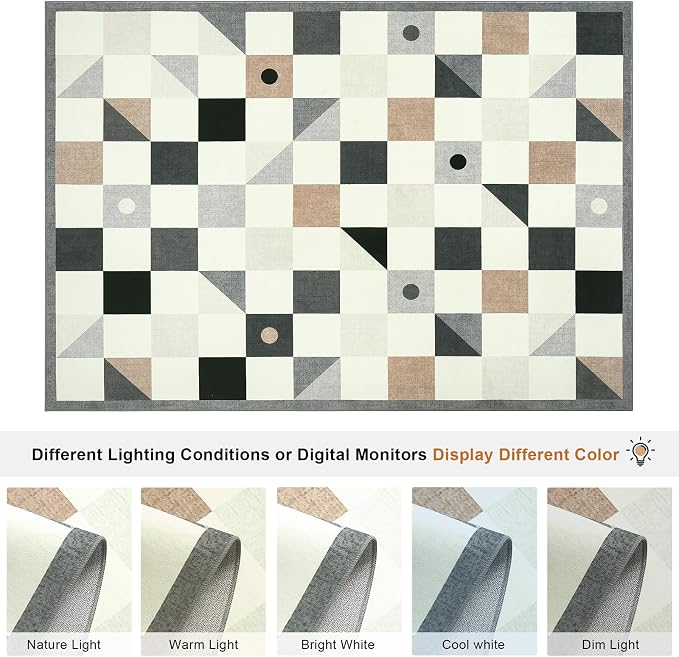 Terrug 3x5 Checkered Rug for Entryway, Soft Low Pile Stain Resistance Carpet - Image 5