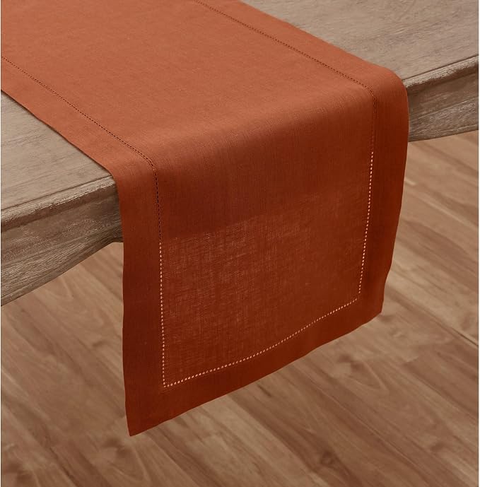 Solino Home 100% Pure Linen Table Runner Cinnamon Hemstitch, 14 x 156 in | - Image 2