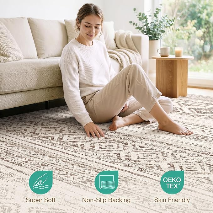 cotiled 10x12 Area Rugs Living Room Rug: Washable Boho Rugs - Image 4