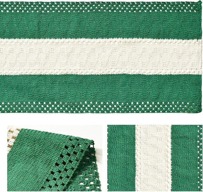 Artoid Mode Emerald Green Farmhouse Woven Table Runner 12x108 Inch | Holiday - Image 6