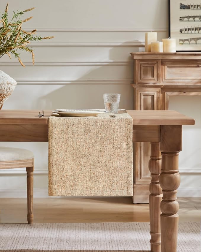Burlap Style Farmhouse Table Runner, 14x36 Inches Oatmeal Beige | Thick Durable - Image 2
