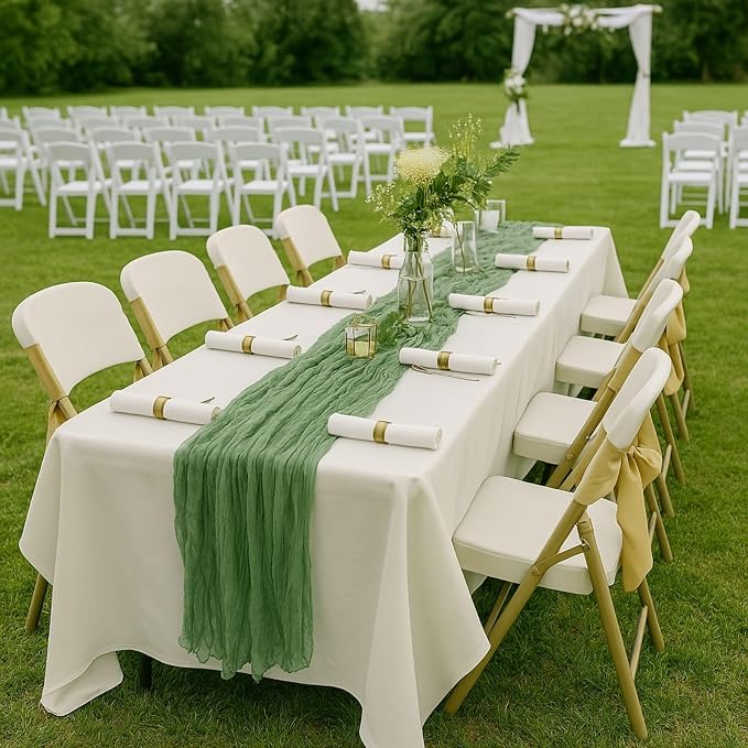 3 Pack Sage Green 10FT Cheesecloth Table Runners –120 Inch Rustic Gauze Bulk Set - Image 6