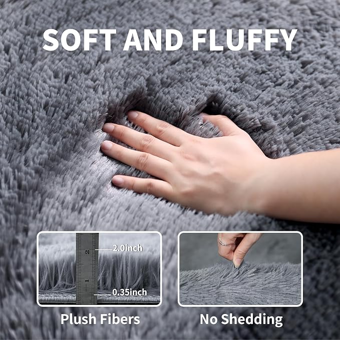 Grey Fluffy 8x10 Large Area Rugs - Image 4
