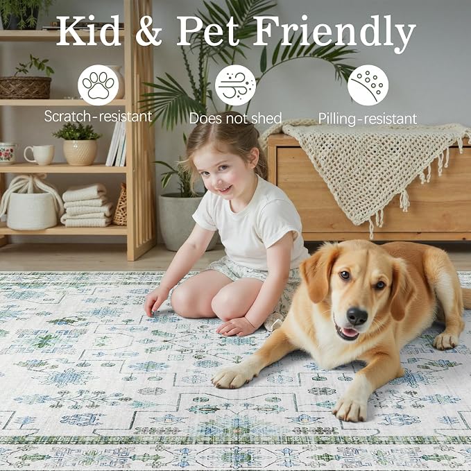 DCX Green 5x7 Rug, Kid & Pet Friendly - Image 7
