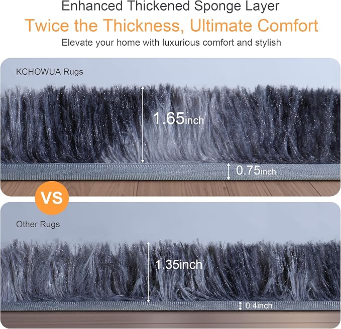 KICHOWUA Thick Area Rug Dark Grey Fluffy Shag 3x5 - Image 3