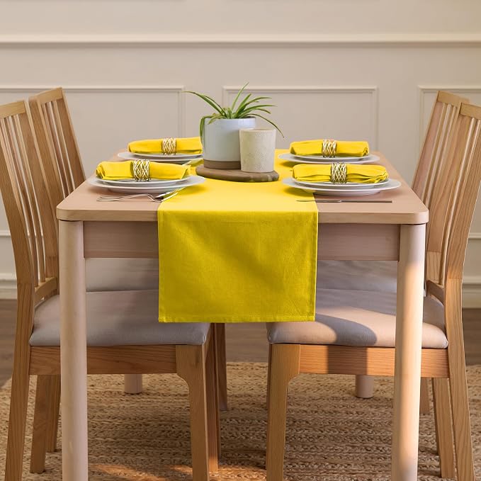 Encasa XO Table Runner 13"x72" Long | Cotton Canvas Fabric | Sunbeam Yellow - Image 4