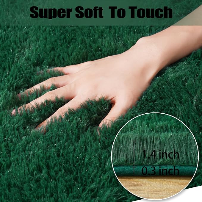 qulint 8x10 Area Rug for Living Room, Fluffy Green Rug for Bedroom Shag Shaggy - Image 2