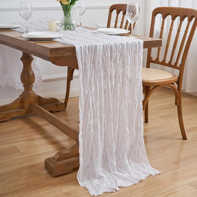 Asee'm 2pcs Cheesecloth Table Runner 120 Inches Long Ivory Boho Gauze Cheese - Image 7