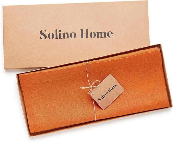 Solino Home 100% Pure Linen Dining Table Runner Orange, Fete 14 x 90 in | Table - Image 5