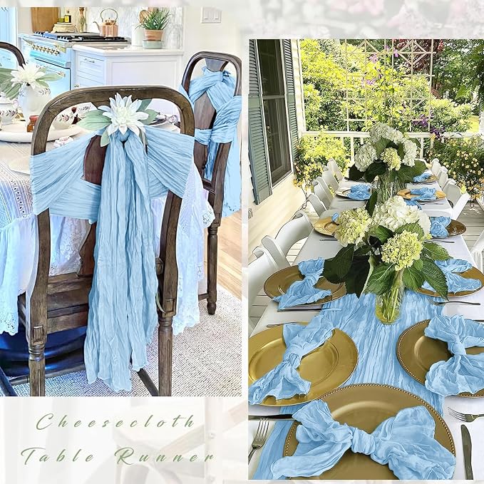 12 Pack Baby Blue Cheesecloth Table Runner 17 x 108 Inch Gauze Table Runner - Image 3