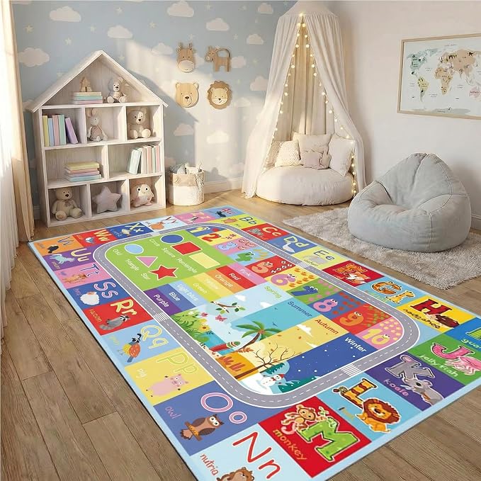 ABC Kids Rug, soft low-pile surface, non-slip backing, compact size by Nanshibaalwaysstandsbyyou