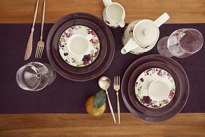 Solino Home 100% Pure Linen Table Runner Burgundy, Athena 14 x 144 in Long | - Image 3