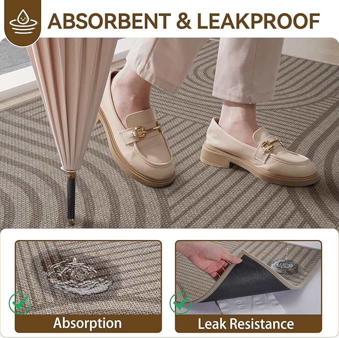 Front Door Mat 17''x30'', Absorbent Dirt Resist Washable Non Slip Low-Profile - Image 3