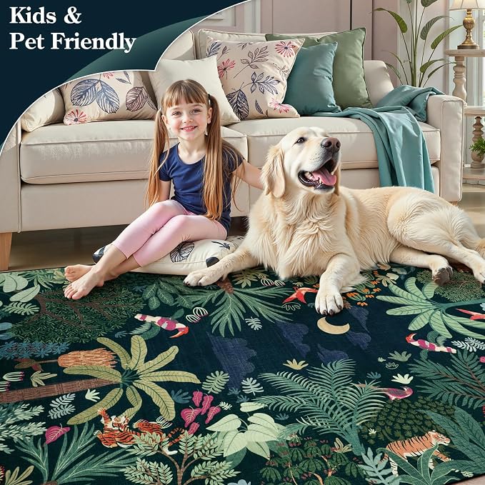 LIVEBOX Washable Jungle Dark Green Rug 5x7 - Image 5