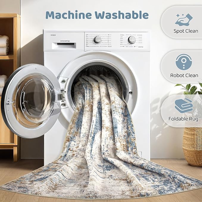 Runner Rug Kitchen Washable Rugs: 3x10 Non-Slip Abstract Soft Modern Stain - Image 2