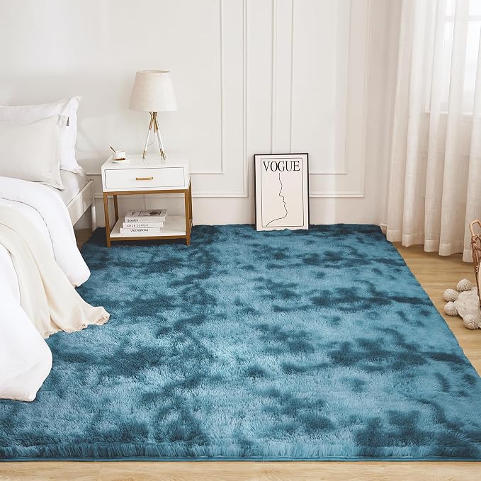 Litanika 3x5 Shag Area Rug for Living Room Bedroom, Tie-Dyed Blue High Pile - Image 2