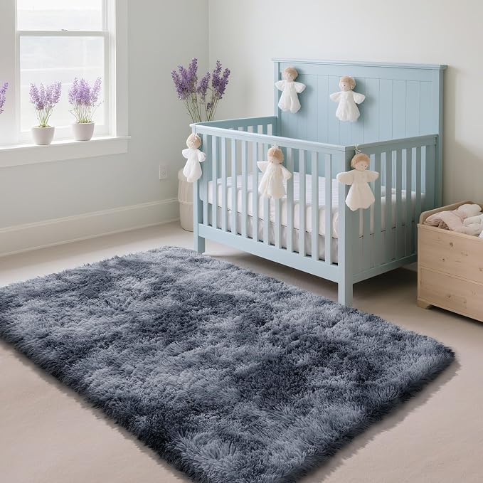 Fluffy Rug Shag Area Rug, Mottling Dark Grey 4x6 Area Rugs - Image 2