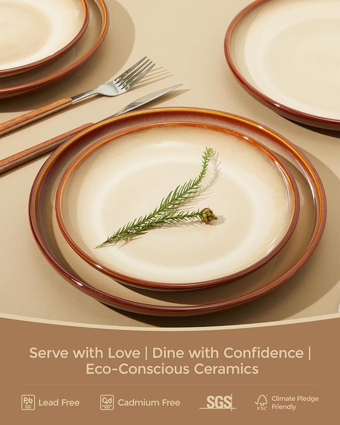 16 Piece Double Bowl Plates and Bowls Sets, Ceramic Dinnerware Sets - Image 2