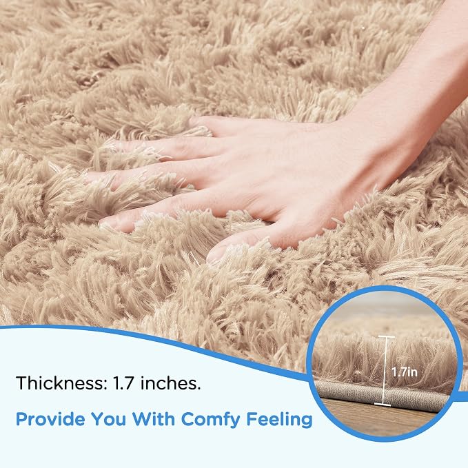 Beige Shag Area Rug for Bedroom, 4x6 Fluffy Shaggy Rugs for Living Room Boys - Image 5