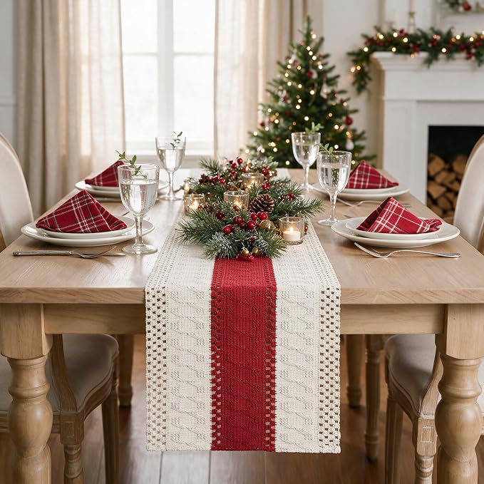 Artoid Mode Rose Red Farmhouse Rustic Table Runner 12x36 Inch | Seasonal - Image 2