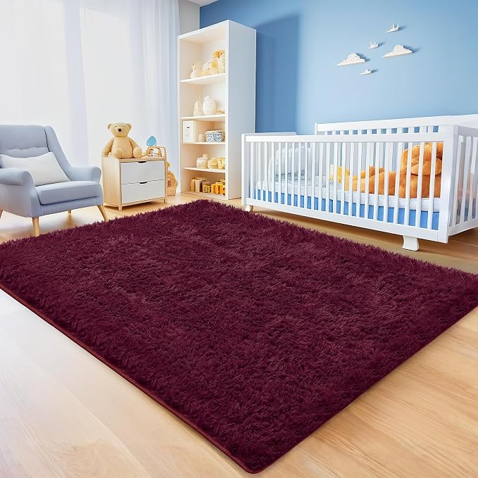 5x7 Burgundy Area Rugs for Living Room, Fluffy Shag Rug for Bedroom Kids - Image 4