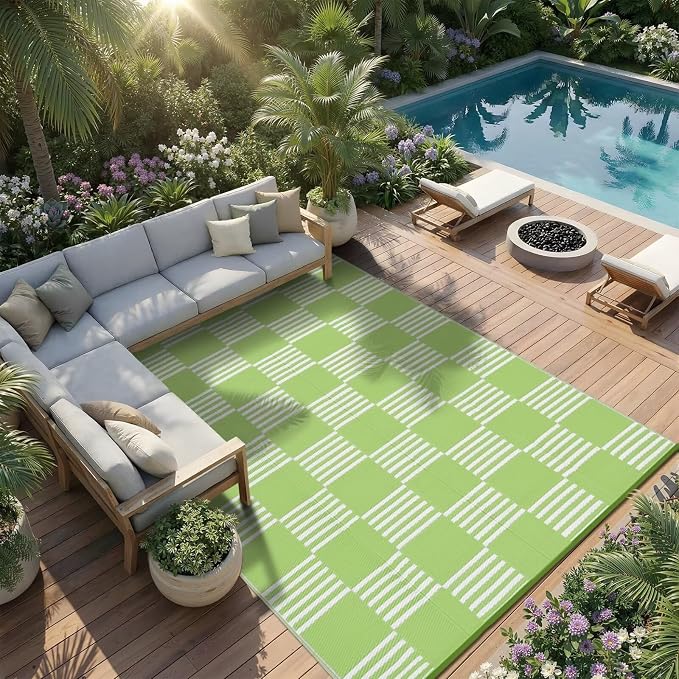 Garvee Waterproof Outdoor Rug 10x20, Checkered Foldable Plastic Straw Patio - Image 6