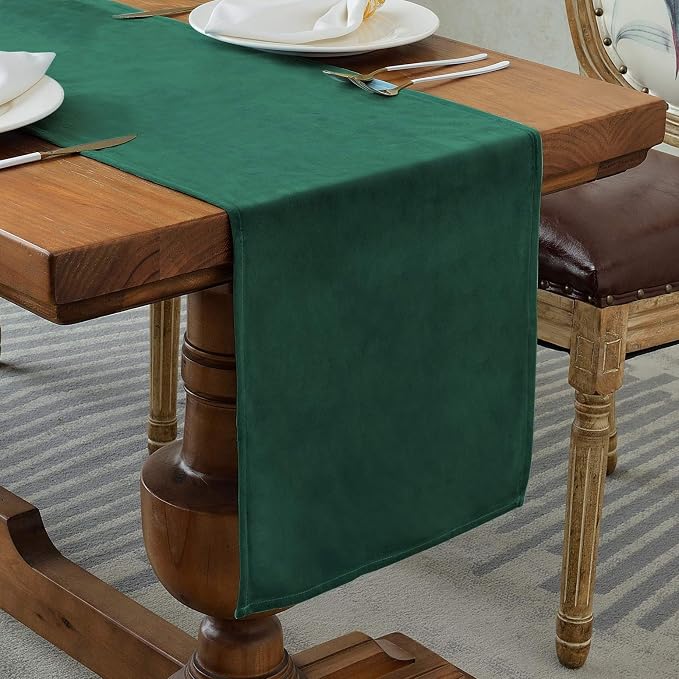 BALCONY & FALCON Table Runner Velvet Emerald Green 14"x71" | Elegant, Fall Decor by BALCONYFALCON