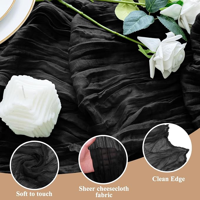 Cheesecloth Table Runner 10FT Black Boho Gauze Rustic Sheer Runners | Cheese - Image 3