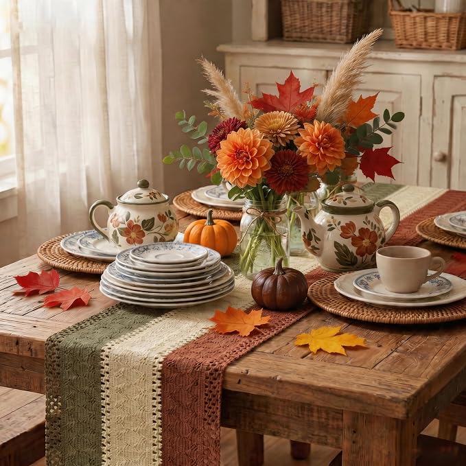 Artoid Mode Caramel Brown Coffee Farmhouse Rustic Table Runner 12x120 Inch | - Image 4